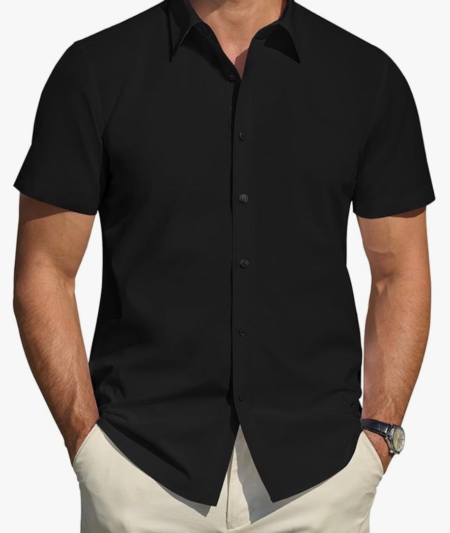 J.VER Men’s Short Sleeve Dress Shirt in Black