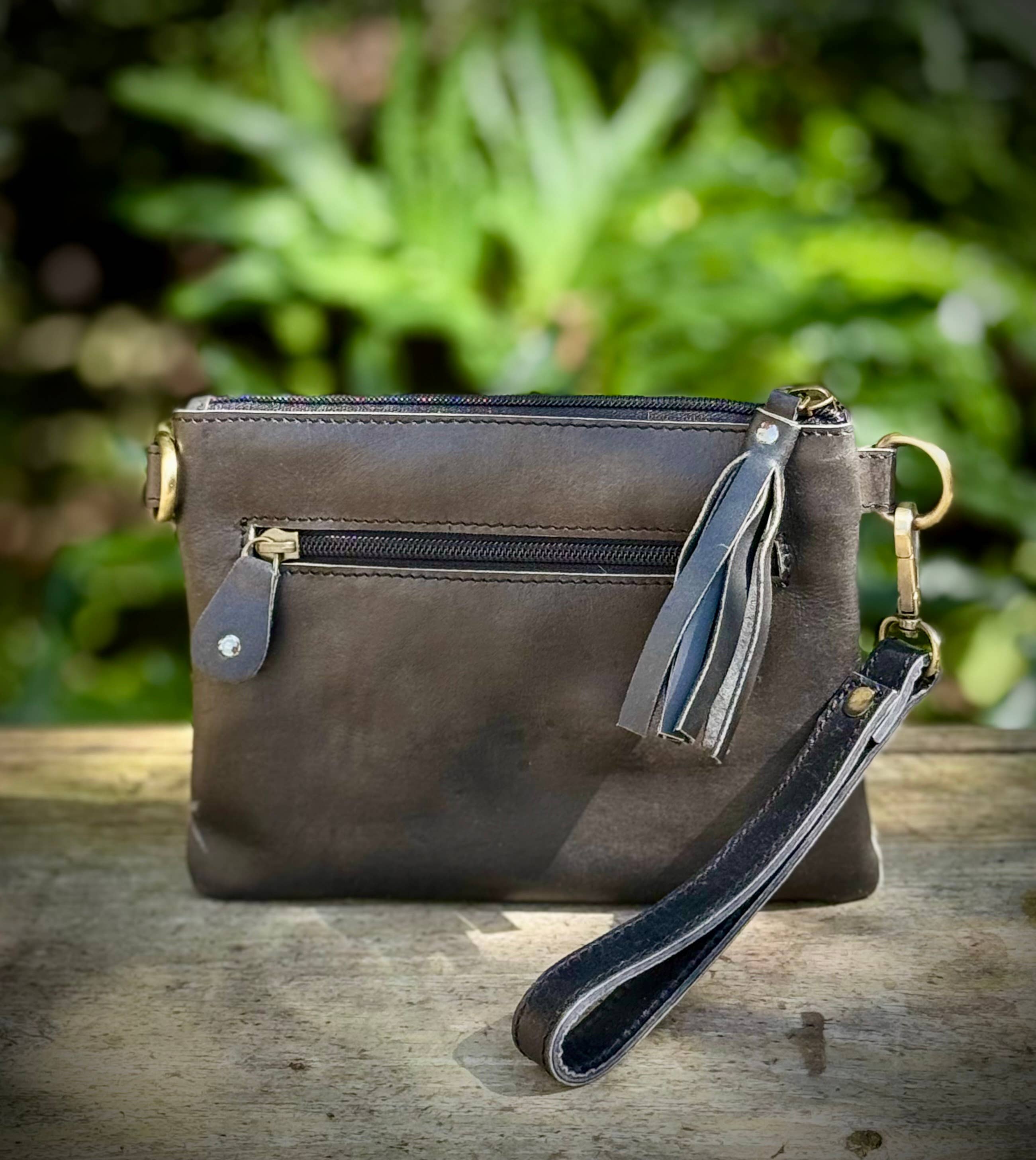 Upcycled LV Cowhide Leather Wristlet Crossbody Bag Western 