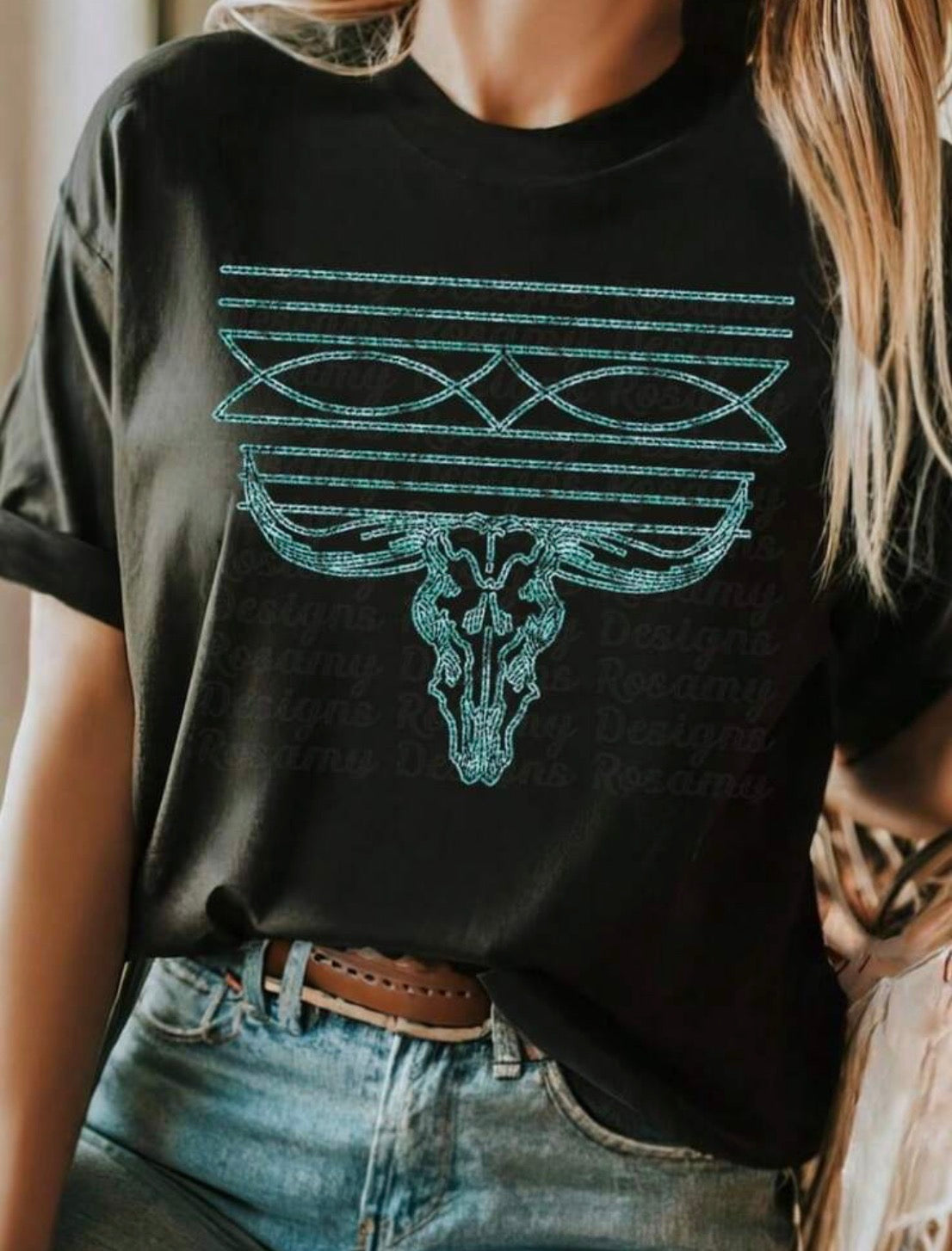Western Turquoise Boot Print W/Skull