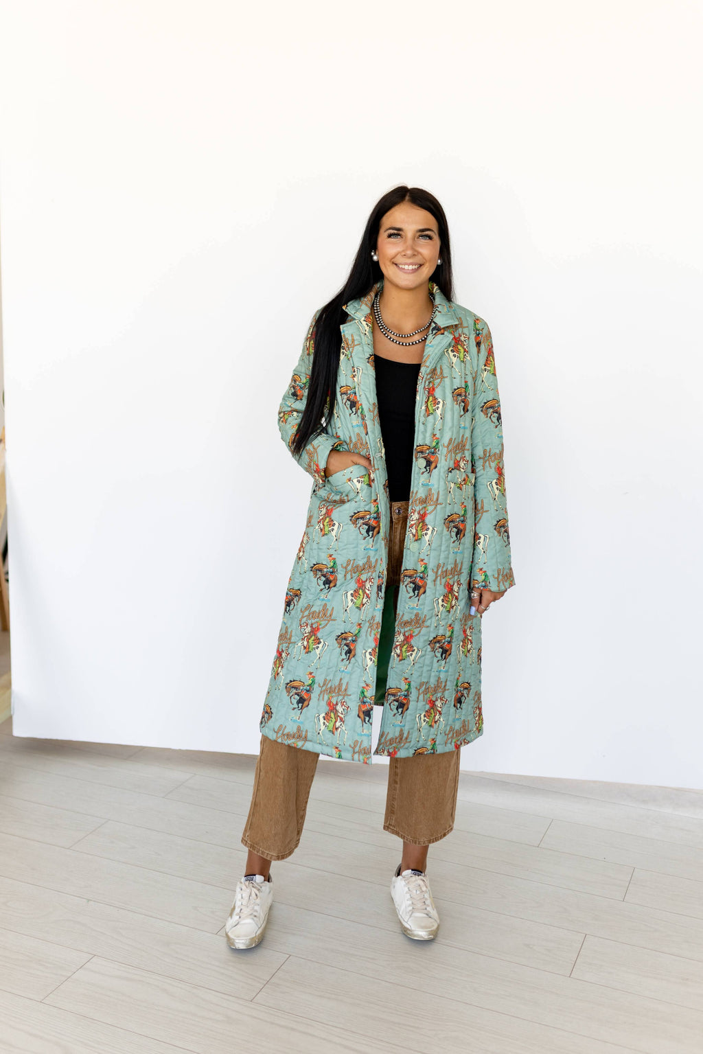 TH1075 S253 TEAL HOWDY LONG QUIITED JACKET (1 Piece)