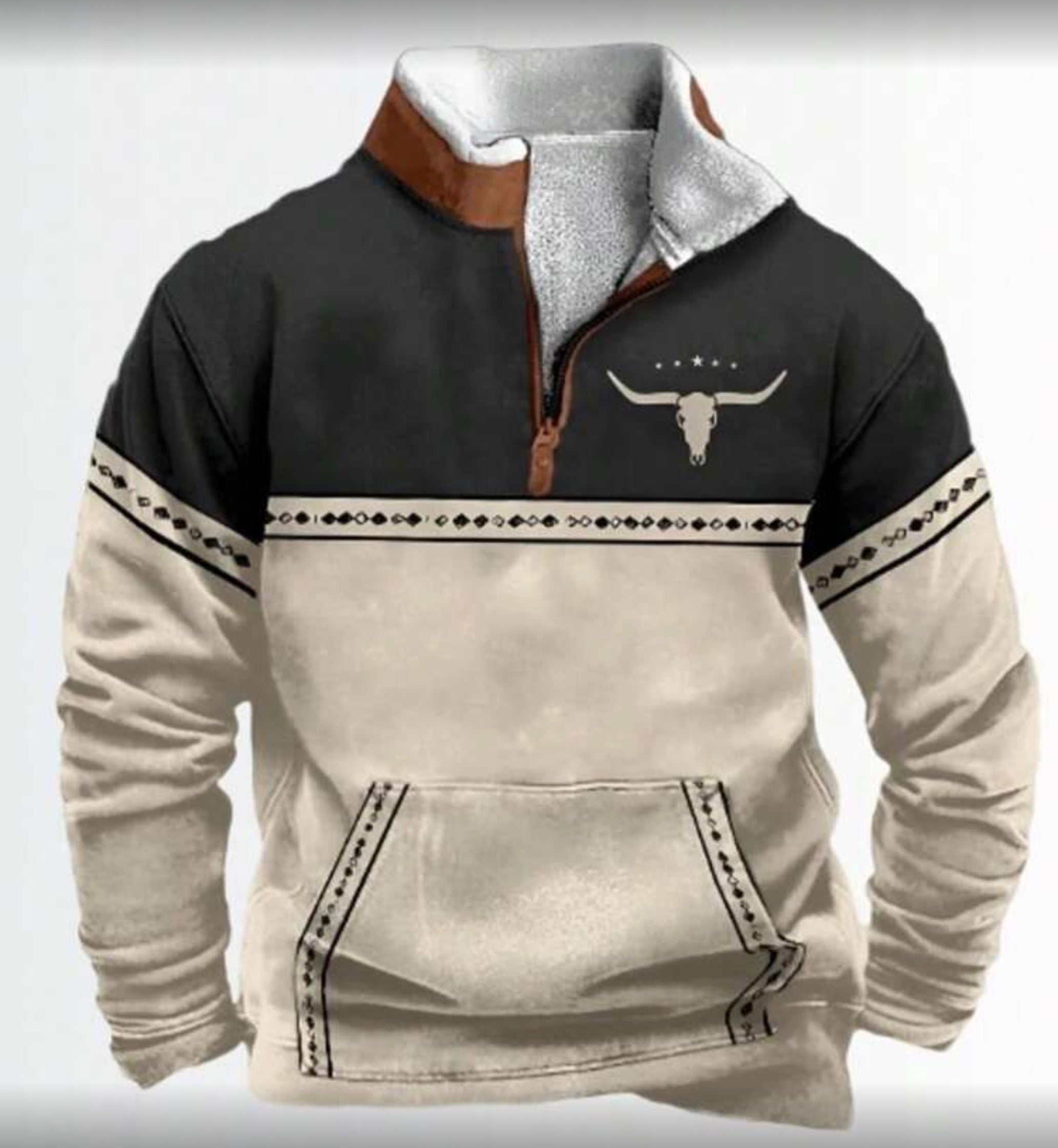 Cowboy Bull Head Print Pullover