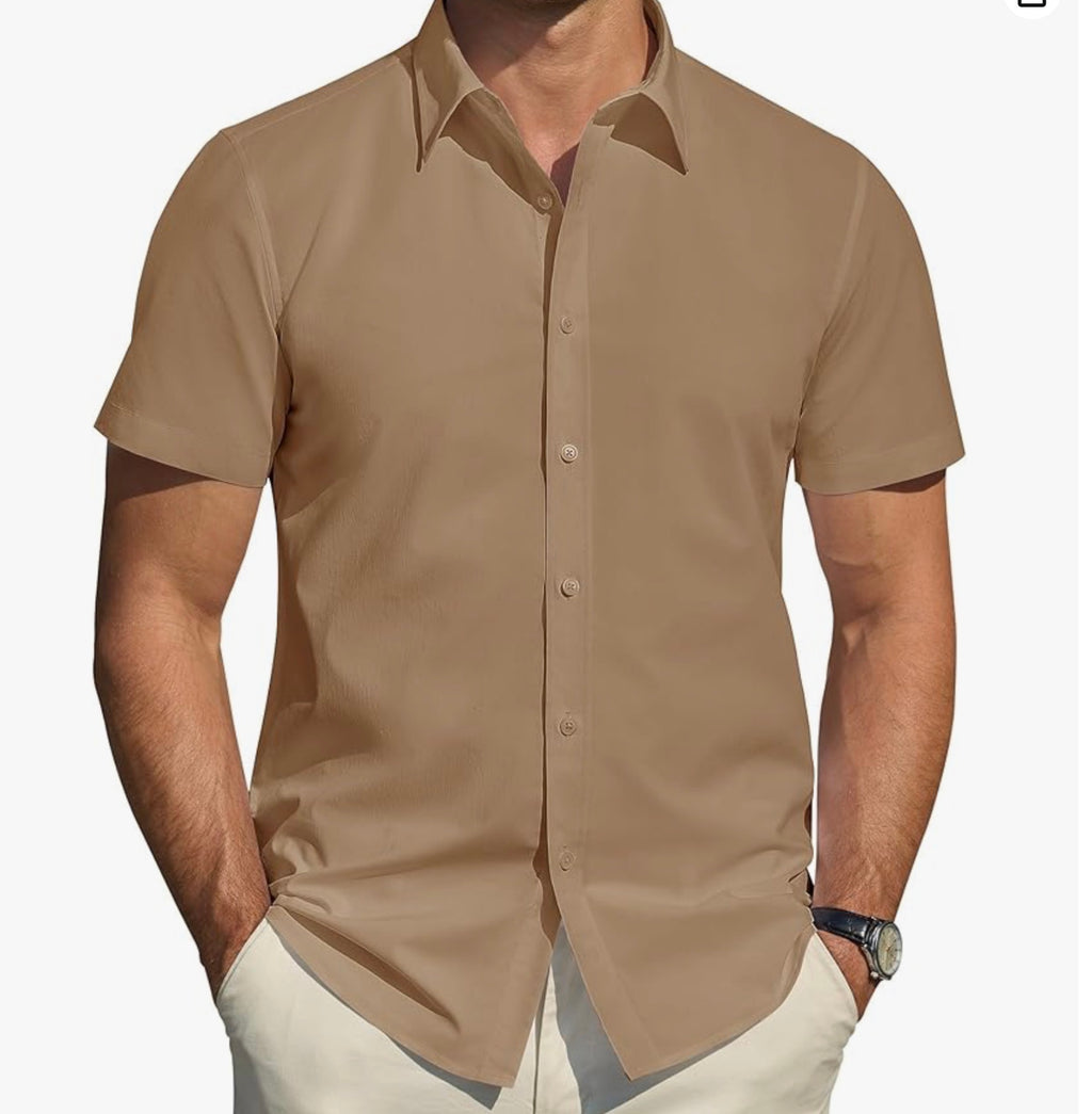 J.VER Men's Short Sleeve Dress Shirts, Stretch, Stain Shield, Casual Button Down Shirts