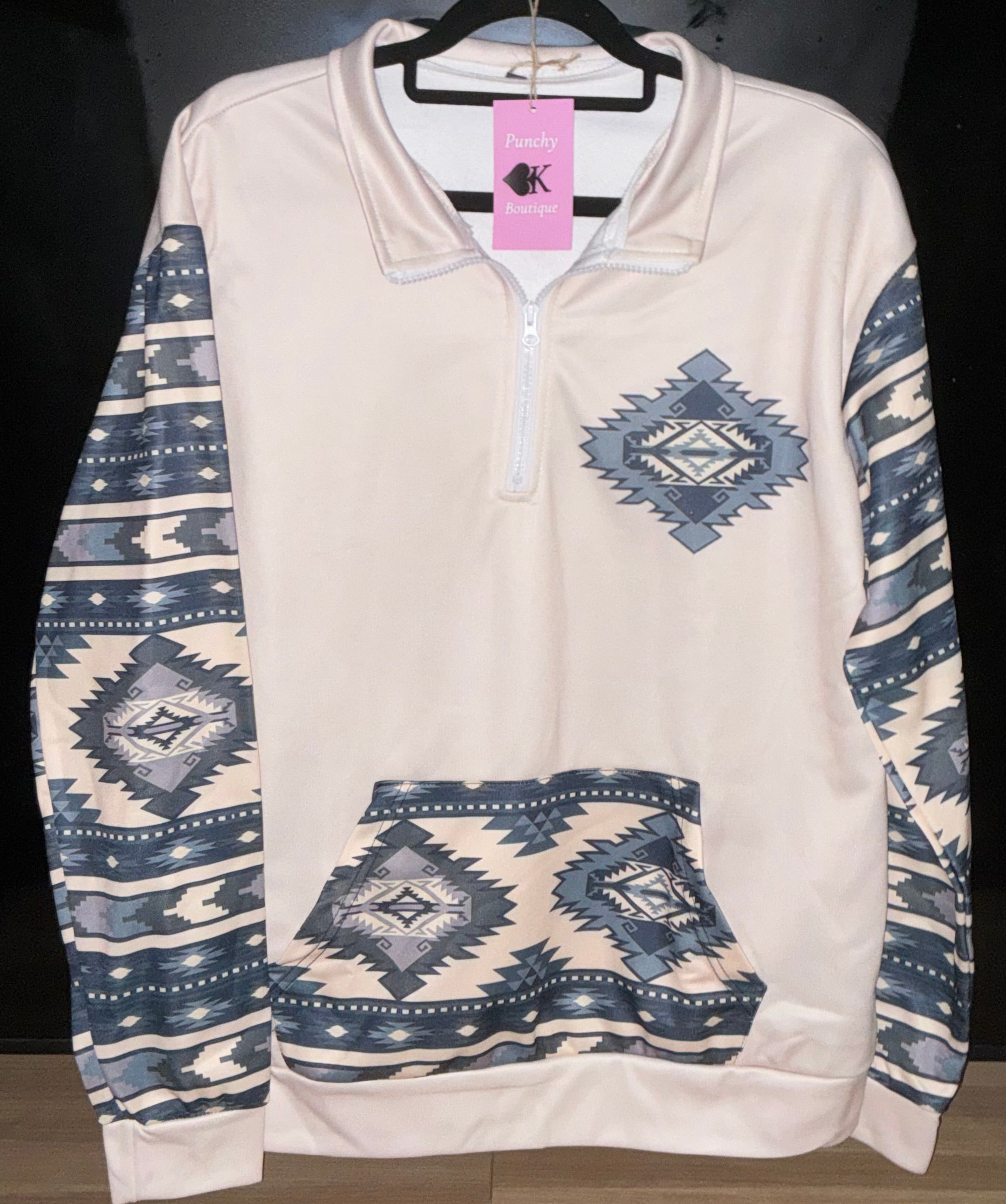 Western Fleece Jacket Cowboy Aztec Print Pullover