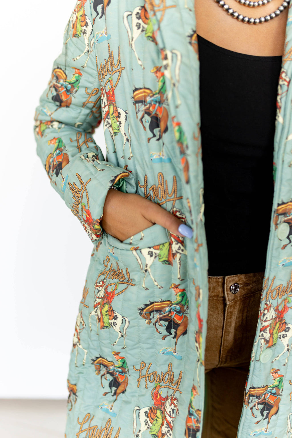 TH1075 S253 TEAL HOWDY LONG QUIITED JACKET (1 Piece)