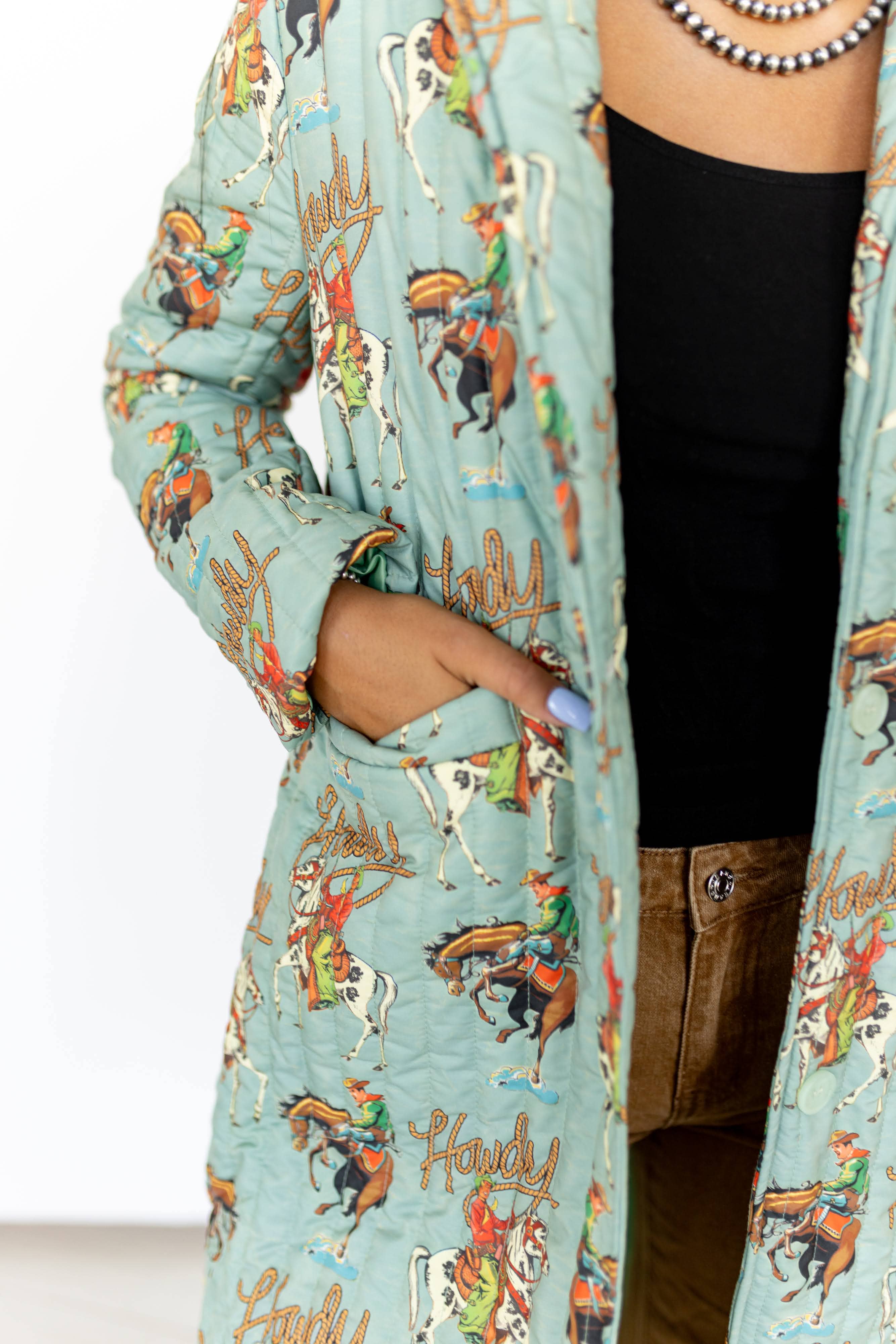 TH1075 S253 TEAL HOWDY LONG QUIITED JACKET (1 Piece)