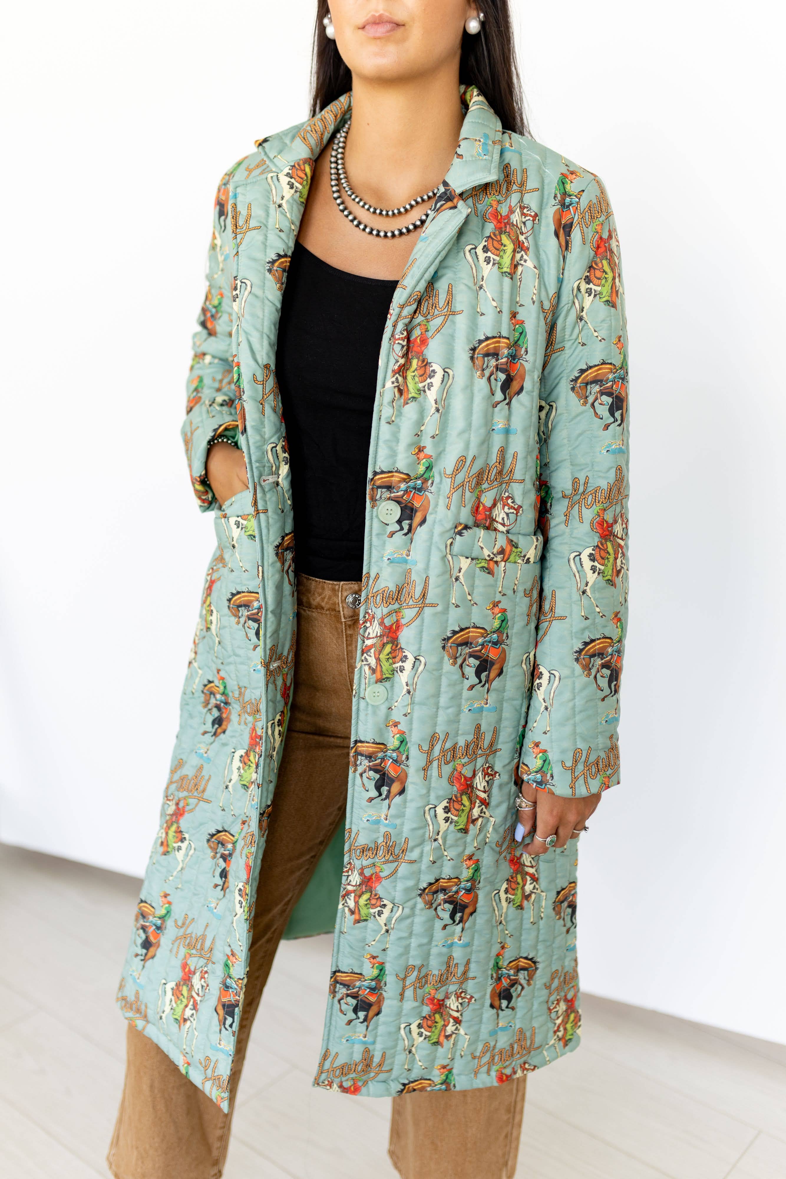 TH1075 S253 TEAL HOWDY LONG QUIITED JACKET (1 Piece)